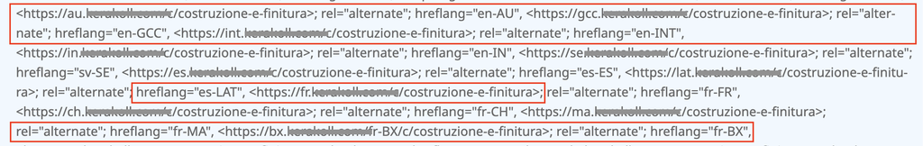 Un esempio concreto di hreflang errati in quanto presentano Codici Regione non conformi