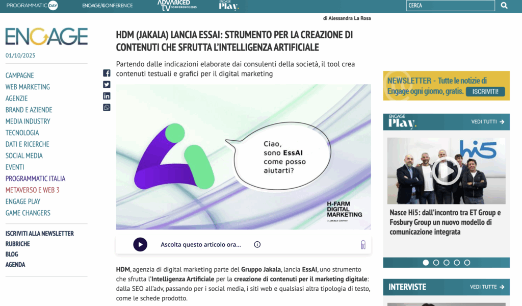 Pubblicazione esterna su Engage.it